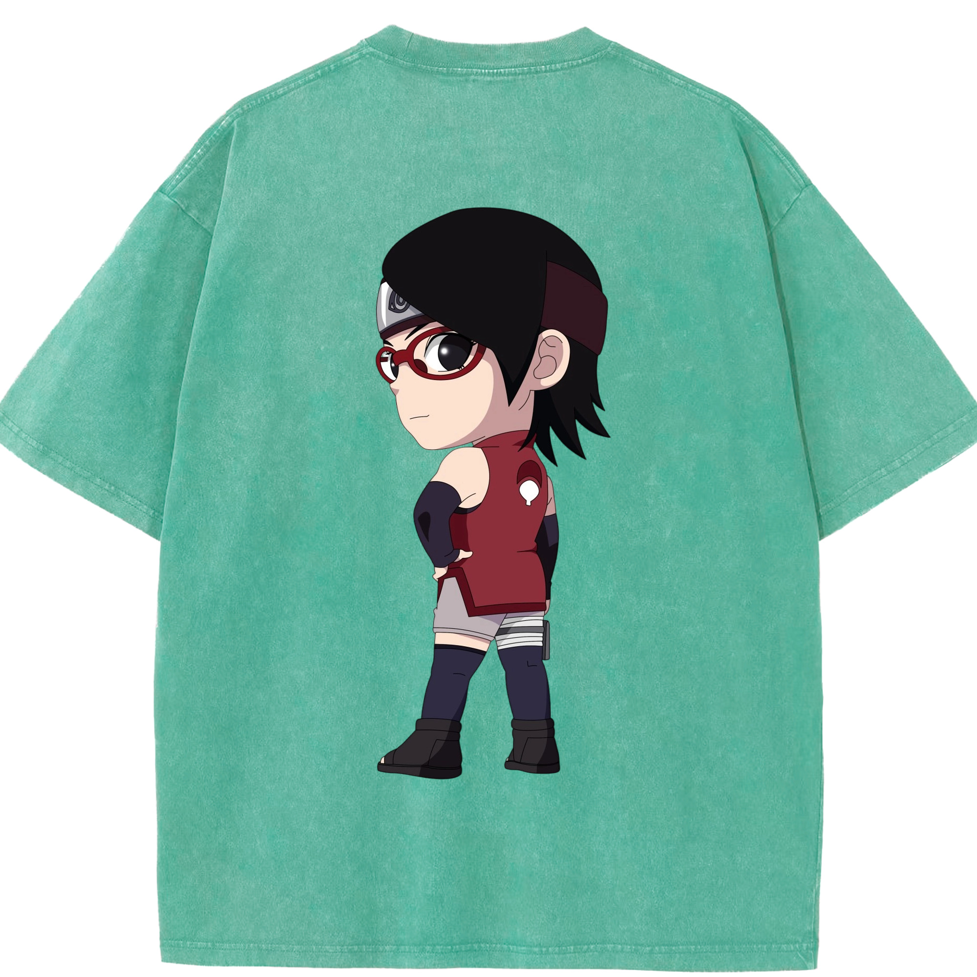 （画像用） NARUTO -ナルト- うちは サラダ Uchiha Sarada 綿100% ヴィンテージ風 半袖Tシャツ（背面プリント）
